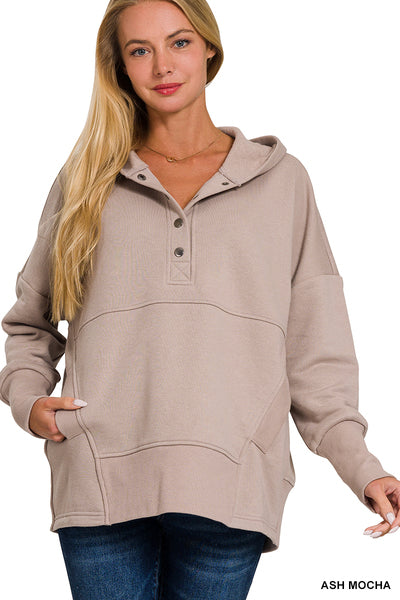mocha  1/4 button Hoodie