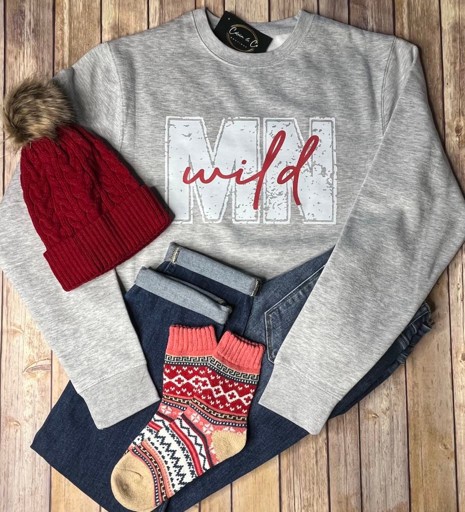 MN hockey grey crewneck Sweatshirt