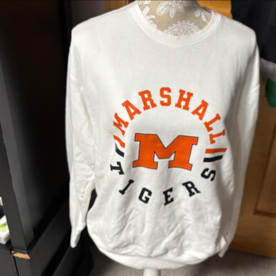 Marshall Tigers M white crewneck sweatshirt